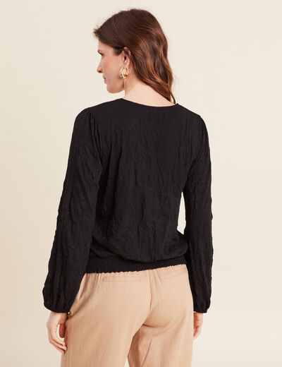 Top droit col V manches longues noir femme