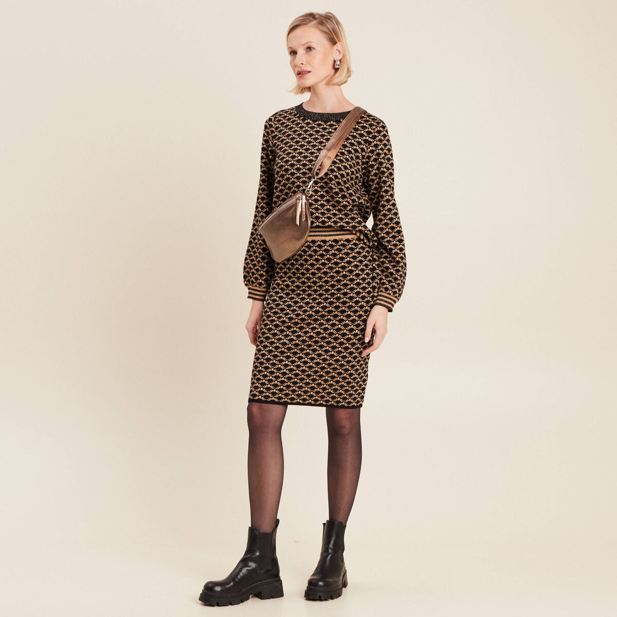 Jupe tricot ajustée noir femme
