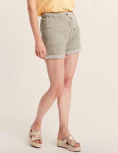 Short droit taille &eacute;lastiqu&eacute;e vert clair femme