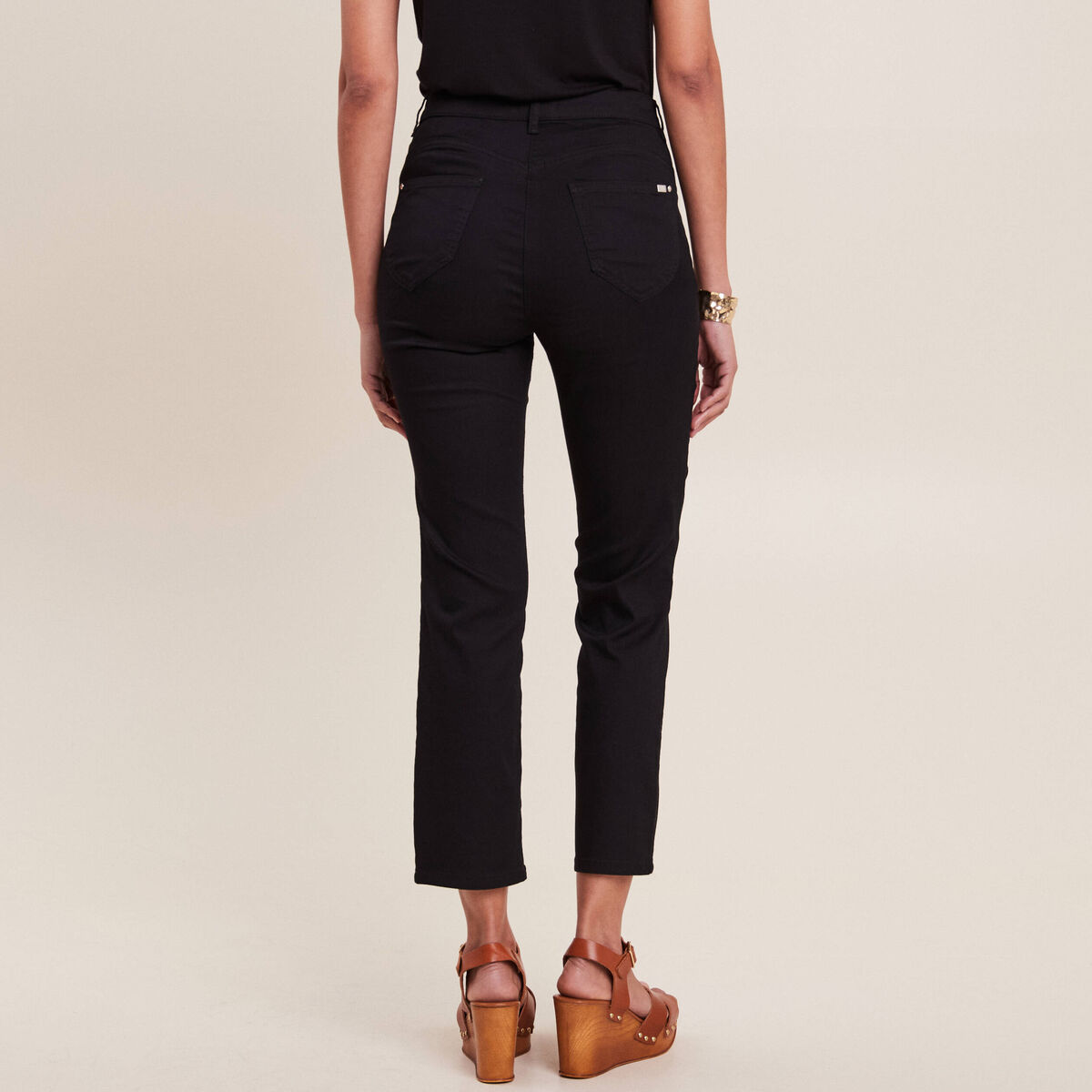 Pantalon droit taille haute 7/8ème noir femme