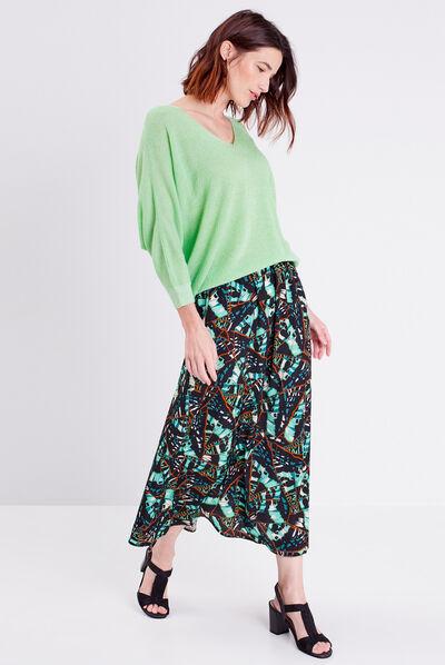 Jupe midi évasée fluide vert pastel femme