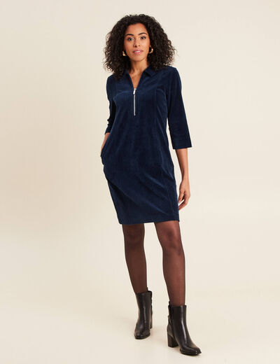 Robe droite velours bleu marine femme