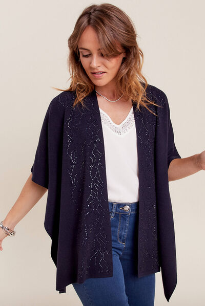 Poncho avec strass bleu foncé femme