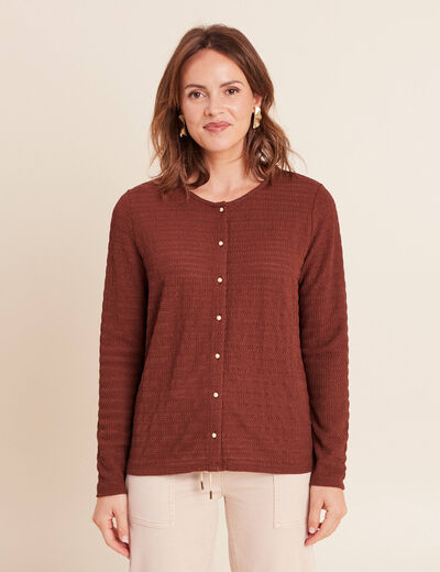 T-shirt manches longues aspect dentelle marron femme