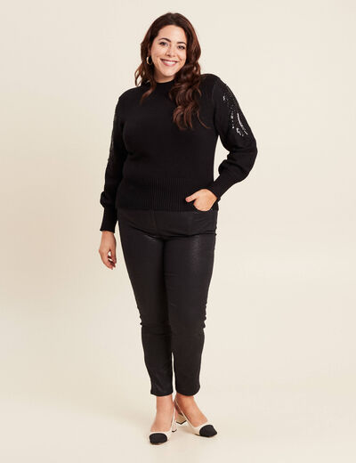 Pull manches longues sequins noir femme