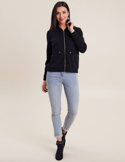 Gilet manches longues zippé bleu marine femme