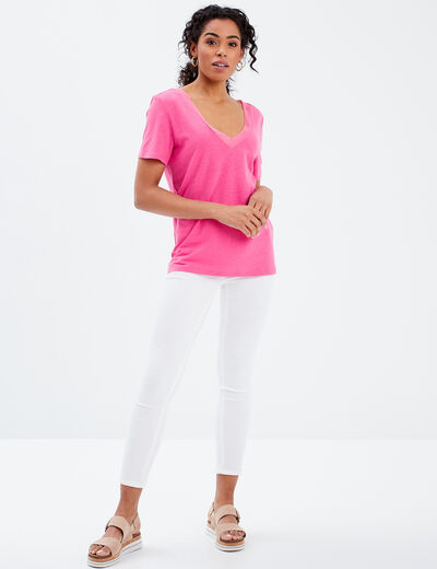 T-shirt manches courtes rose fushia femme