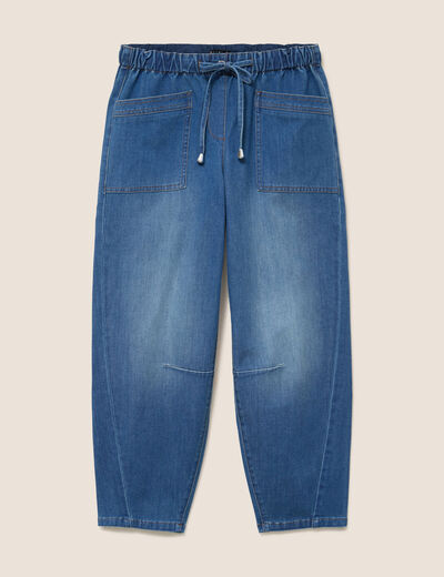 Pantalon mom 7/8&egrave;me en coton denim stone femme