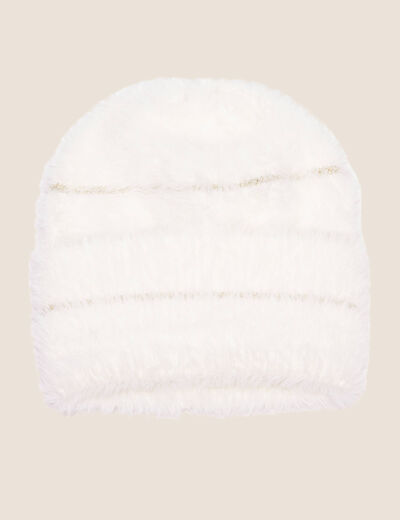 Bonnet fils métallisés ecru femme