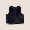 Gilet droit sans manches fausse fourrure bleu fonc&eacute; femme