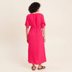 Robe longue &eacute;vas&eacute;e col v manches coudes rose fushia femme