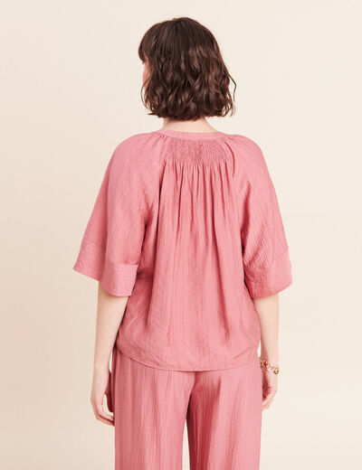 Blouse ample col v manches 3/4 mauve femme