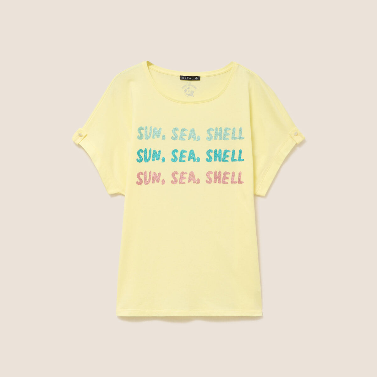 T-shirt col rond manches courtes jaune pastel femme