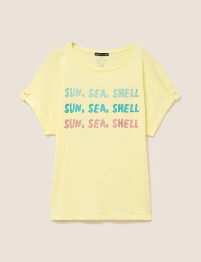 T-shirt col rond manches courtes jaune pastel femme