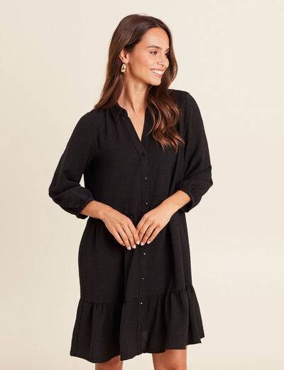 Robe courte évasée col chemise noir femme