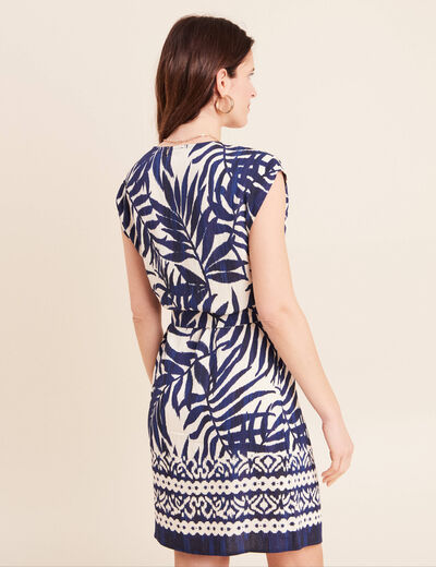 Robe droite courte col V manches courtes bleu femme