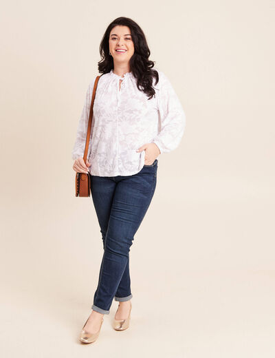 Blouse f&eacute;minine manches longues blanc femme