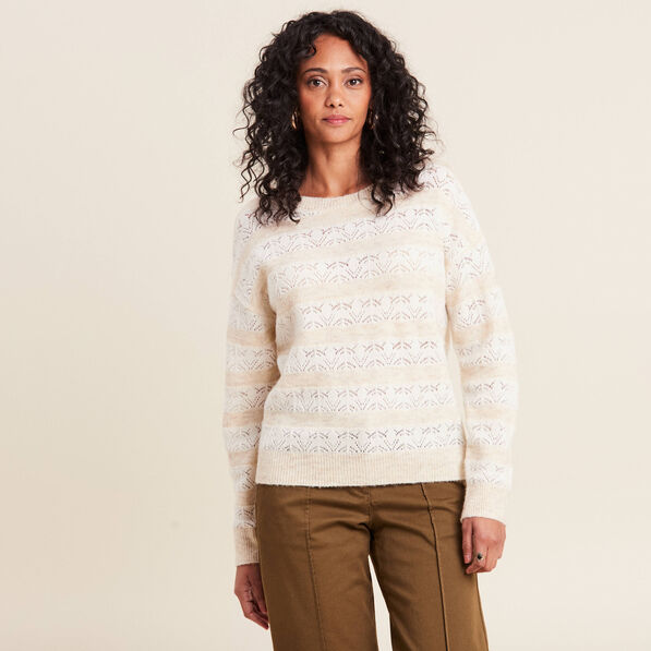 Pull manches longues ajouré beige femme