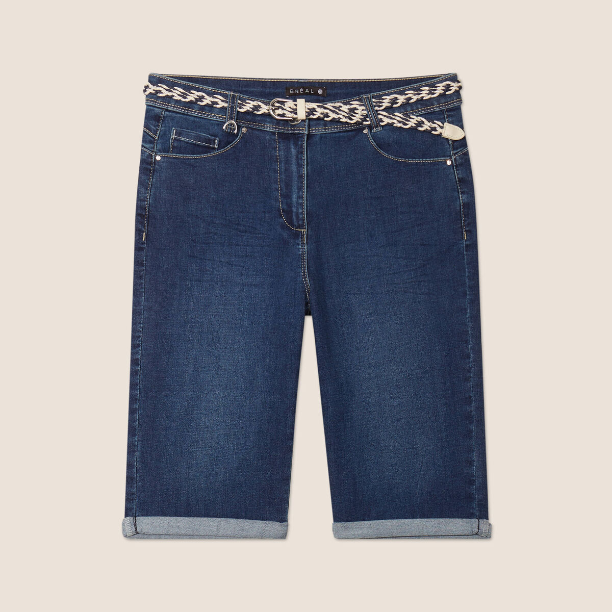 Bermuda ajusté en jean denim brut femme