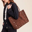 Sac cabas aspect daim doubl&eacute; marron fonc&eacute; femme