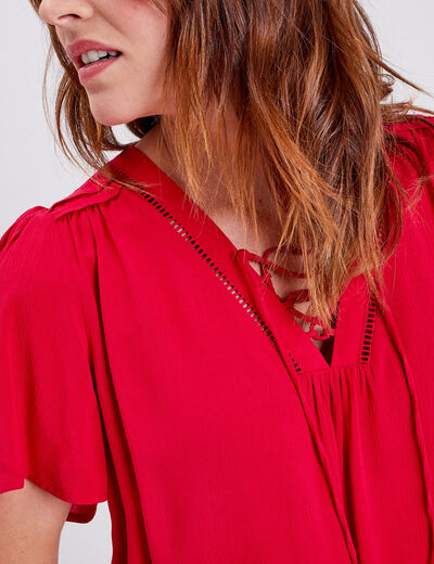 Blouse manches courtes rose framboise femme