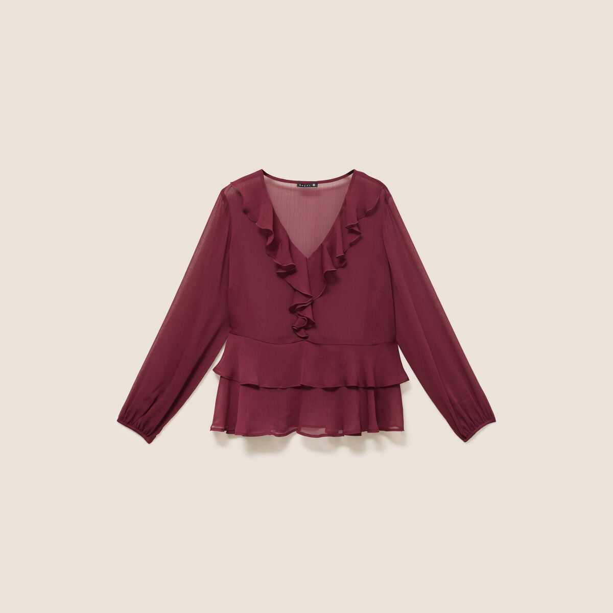 Blouse ample en voile manches longues prune femme