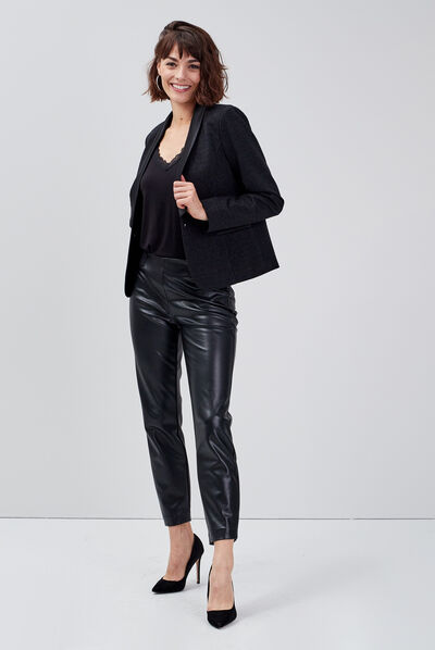 Veste droite avec col tailleur noir femme