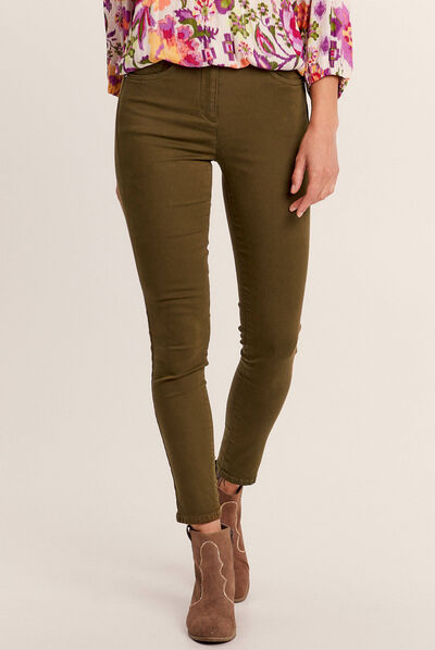 Pantalon léger taille standard 7/8ème vert kaki femme
