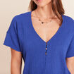 T-shirt col v manches courtes bleu fonc&eacute; femme