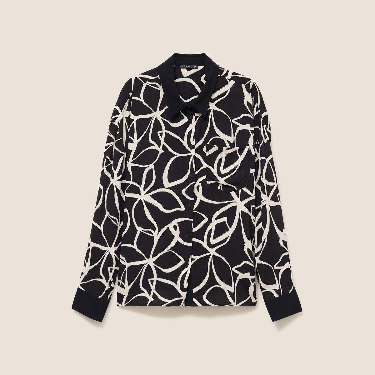 Chemise ample mi-longue manches longues noir femme