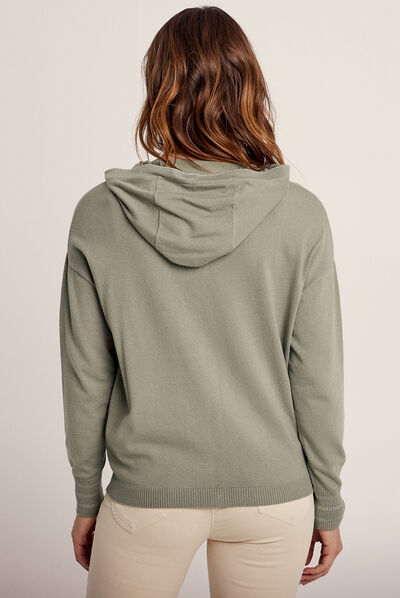Gilet à capuche boutonné vert clair femme
