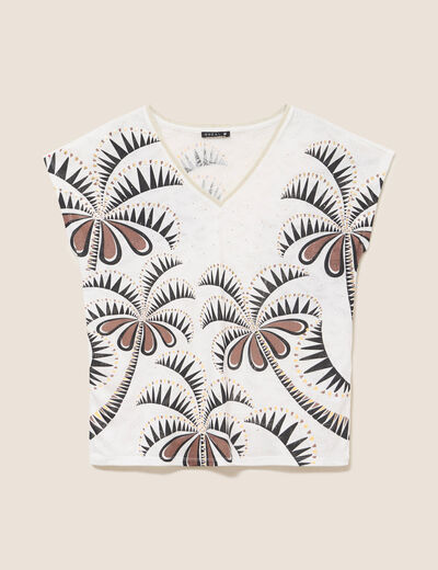T-shirt col v manches courtes ecru femme