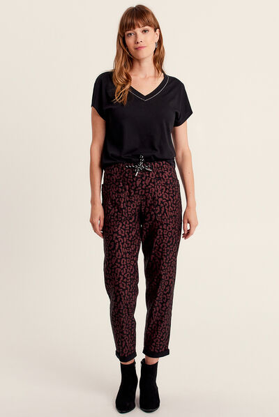 Pantalon décontracté prune femme