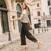 Pantalon large pinces marron femme