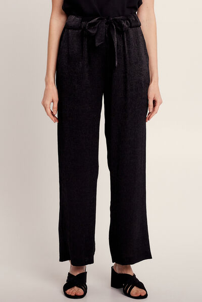 Pantalon flou fils métallisés noir femme