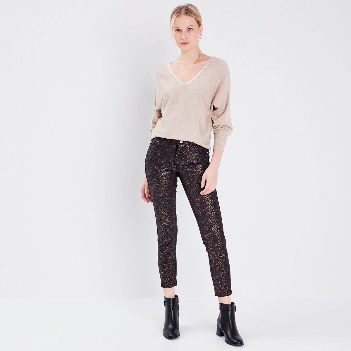 Pantalon ajusté réversible noir femme