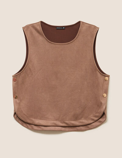Top cintré sans manches col rond camel femme