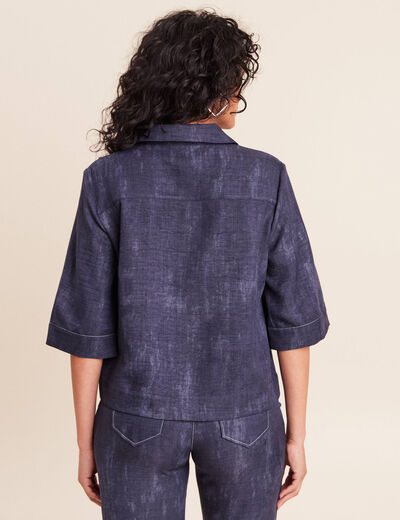 Chemise col chemise manches 3/4 bleu femme