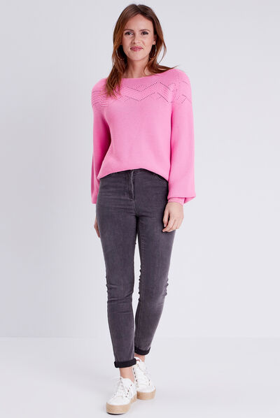 Pull confectionné en France rose vif femme