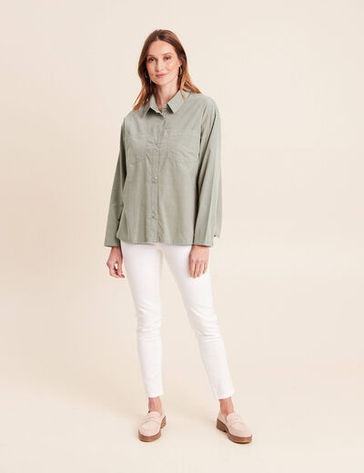 Chemise ample en velours milleraie vert clair femme