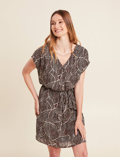 Robe droite fluide col en V noir femme