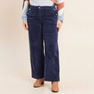 Pantalon large velours c&ocirc;tel&eacute; bleu marine femme
