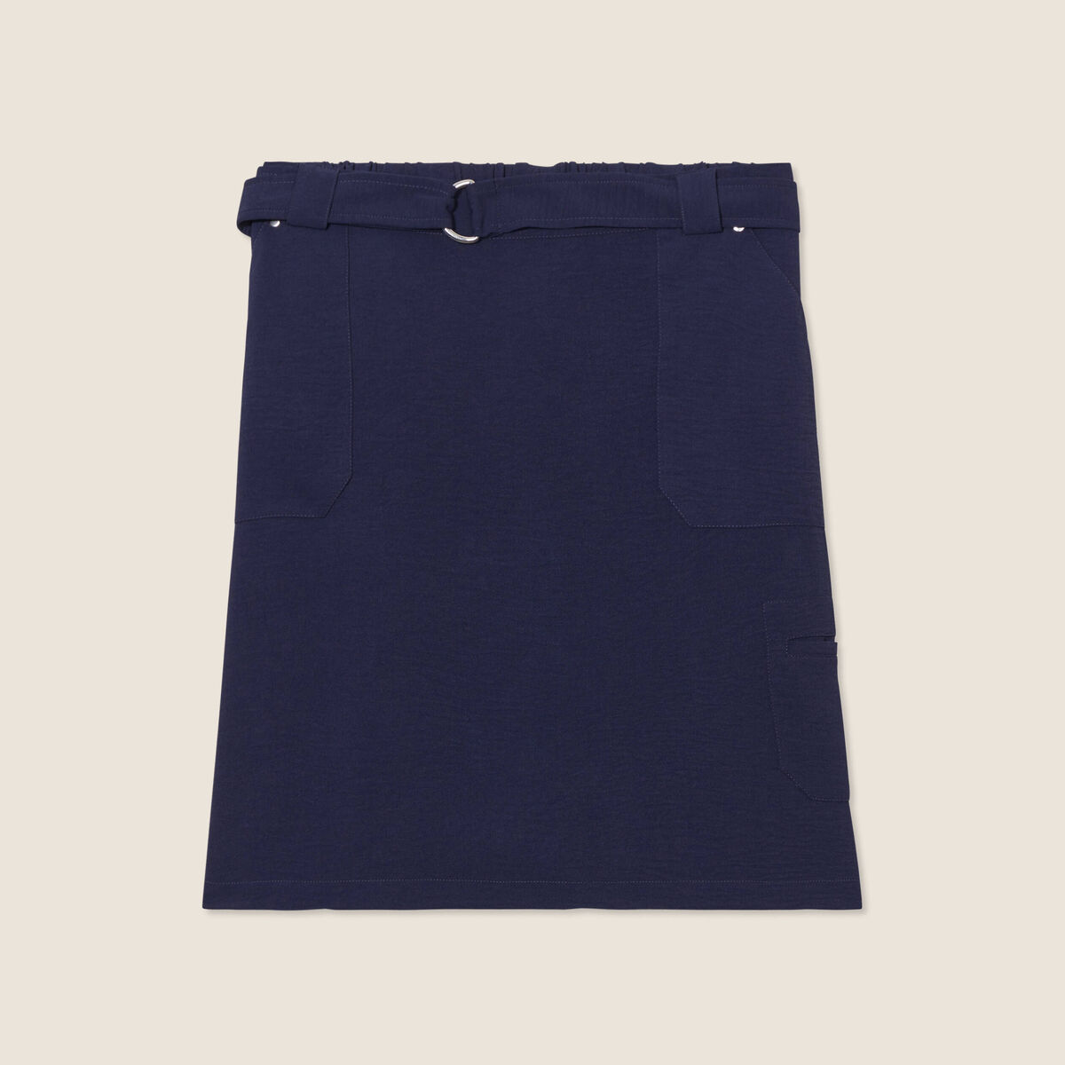 Jupe droite ceinturée bleu foncé femme