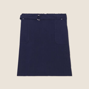 Jupe droite ceinturée bleu foncé femme