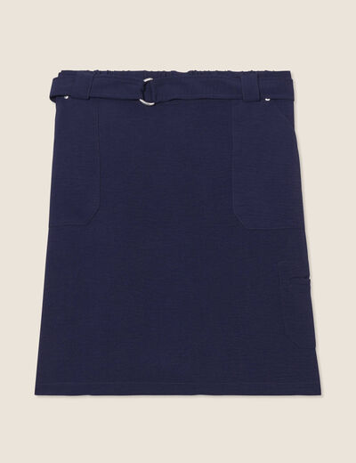 Jupe droite ceinturée bleu foncé femme