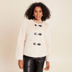 Manteau sans col en fausse fourrure ivoire femme