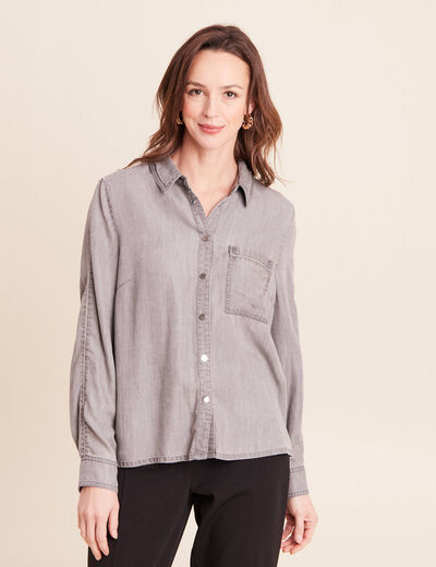 Chemise col chemise manches longues denim gris femme