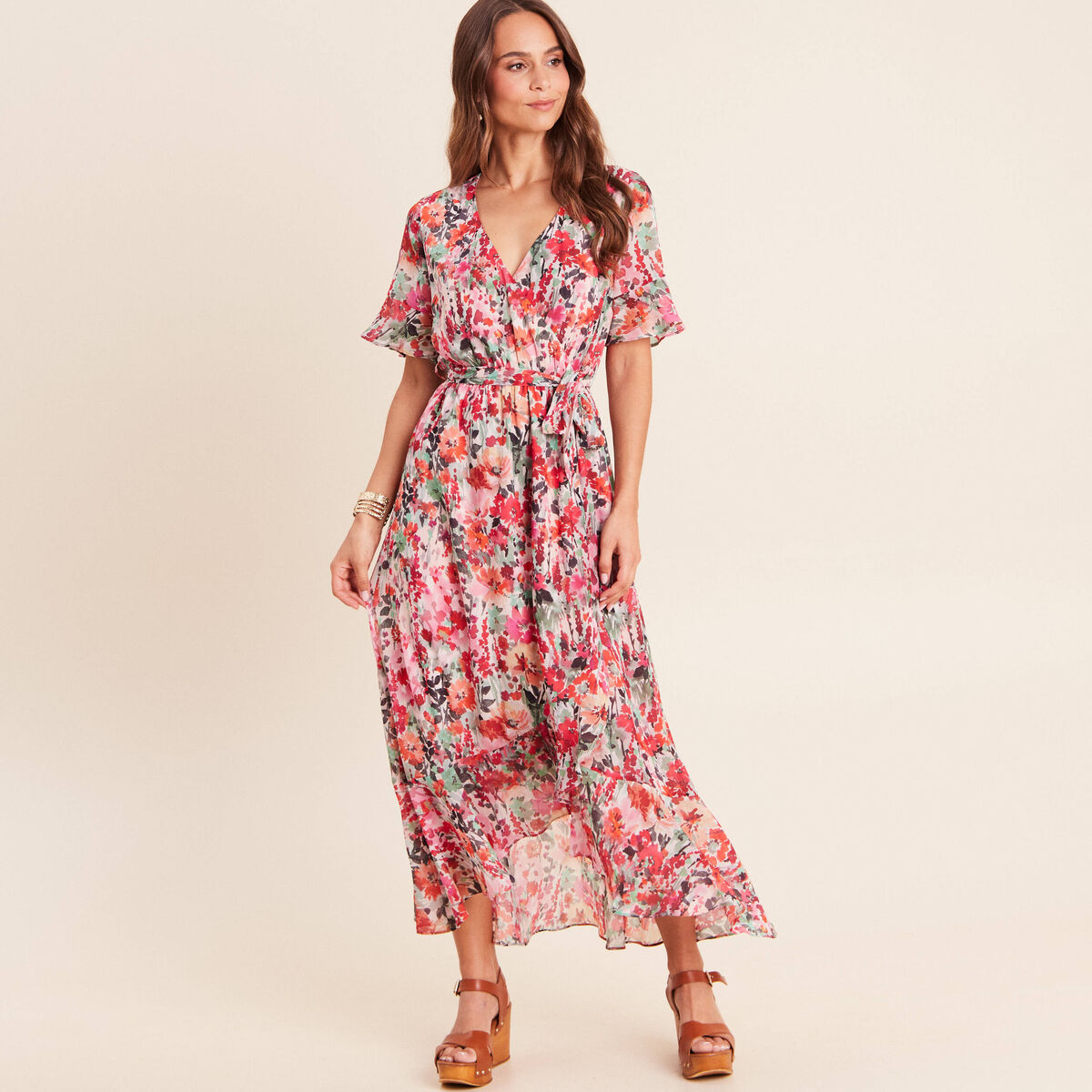 Robe longue portefeuille multicolore femme