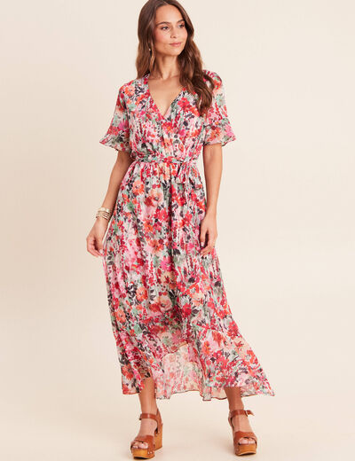 Robe longue portefeuille multicolore femme