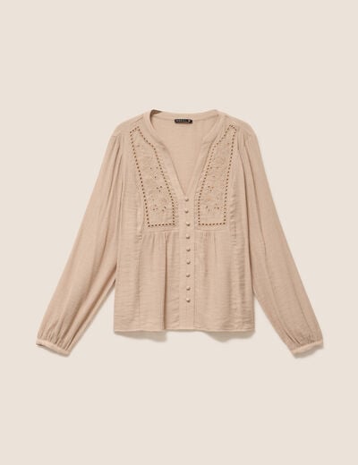 Chemise ample courte avec broderie sable femme